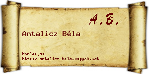 Antalicz Béla névjegykártya